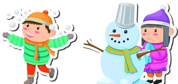 可爱冬季儿童贴纸雪人