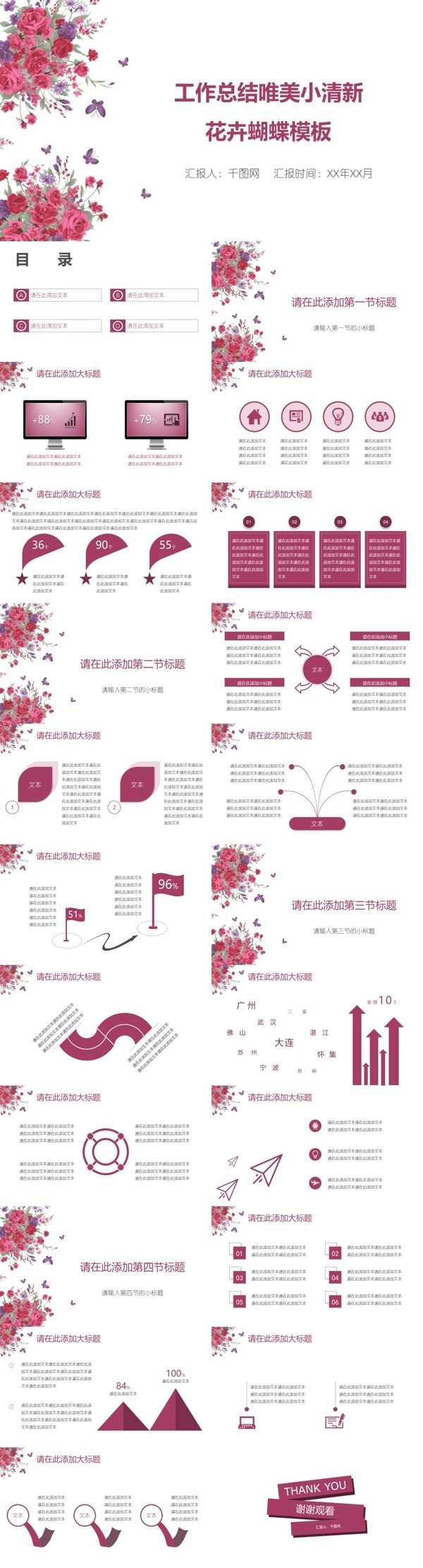 紫色唯美小清新工作总结PPT模板