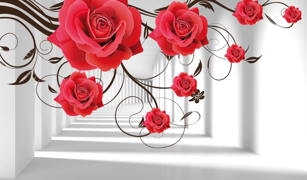 3D走廊玫瑰素材