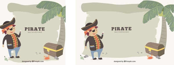 海盗与宝箱棕榈树背景