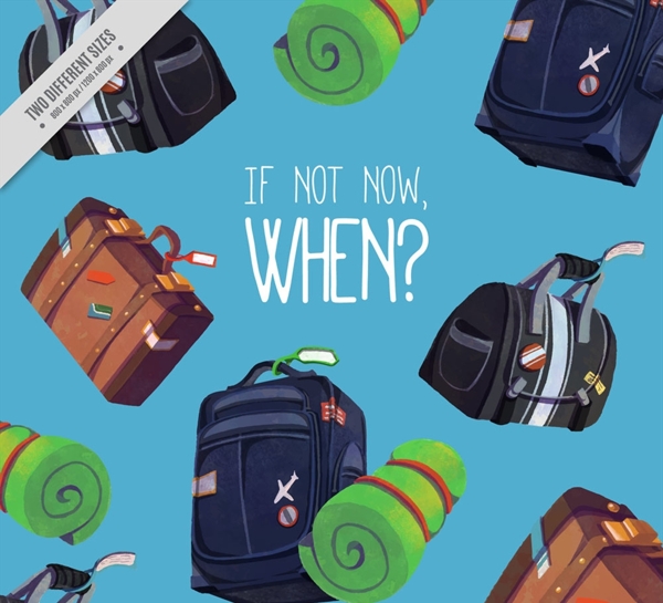 彩色行李箱和旅行包无缝背景