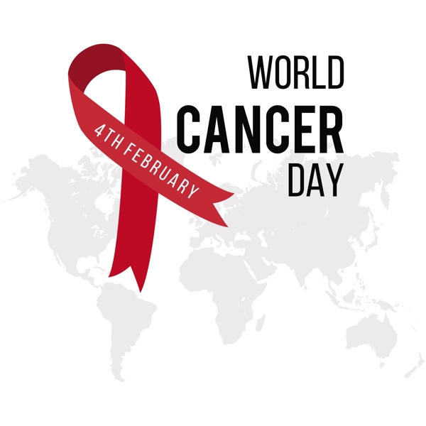 背景世界地图和红丝带世界癌症日