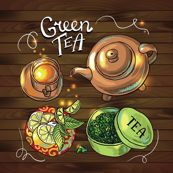 彩绘美味绿茶插画