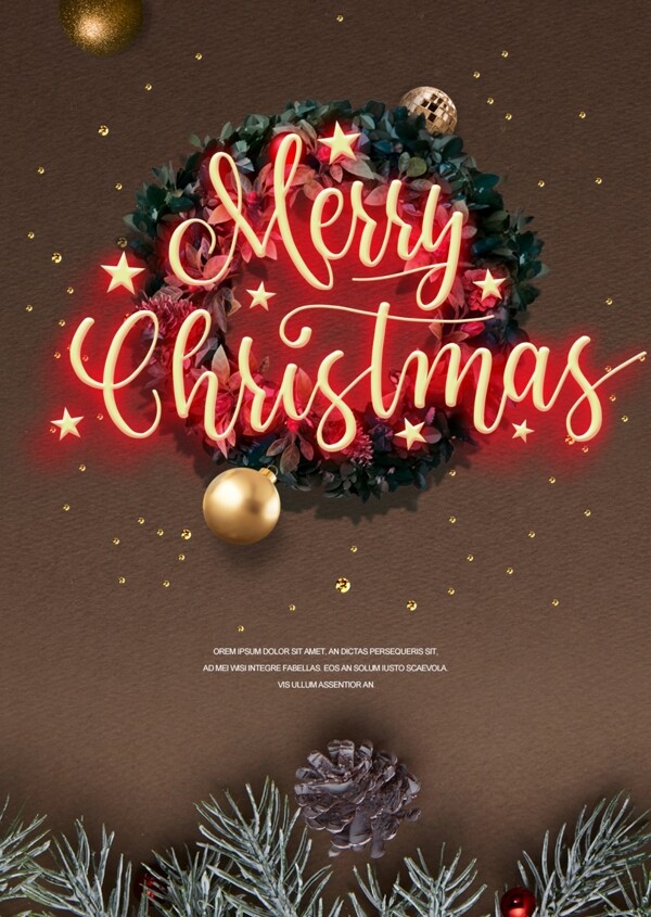 圣诞快乐霓虹灯艺术文字宣传海报