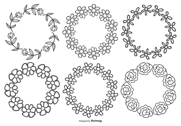 手绘矢量花朵图案花环