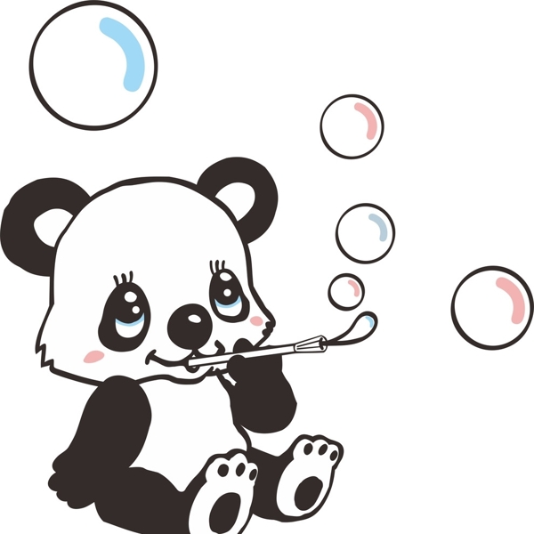 可爱的吹泡泡卡通小熊猫