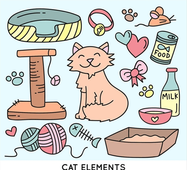 可爱猫咪与宠物用品矢量素材