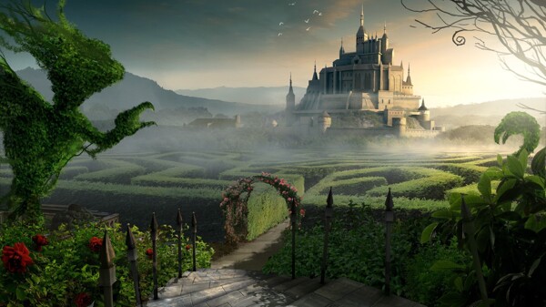 梦幻童话森林城堡背景