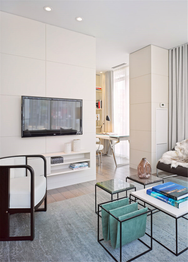 现代清新客厅白色方形茶几室内装修效果图