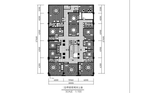 新中式中餐厅室内设计平面图