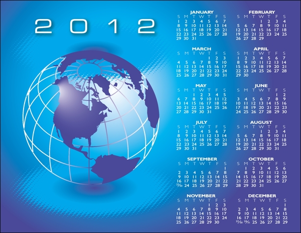 蓝色地球日历模板