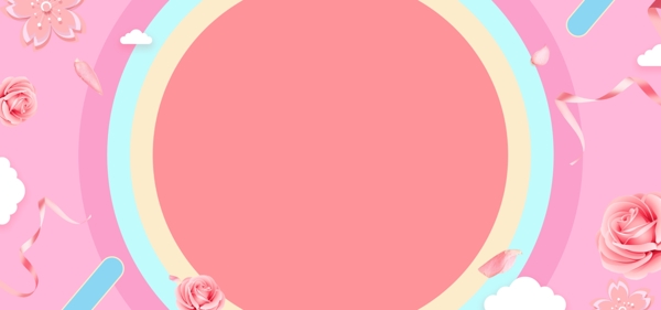 粉色花朵圆环电商背景设计