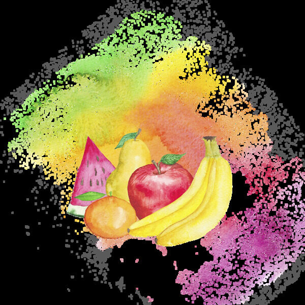 手绘彩色缤纷卡通透明水果素材