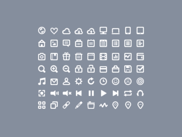 63个白色线条矢量图标icons