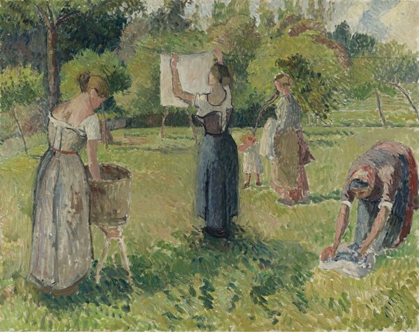 CamillePissarroLaundressesatEragnystudy1901画家风景画静物油画建筑油画装饰画