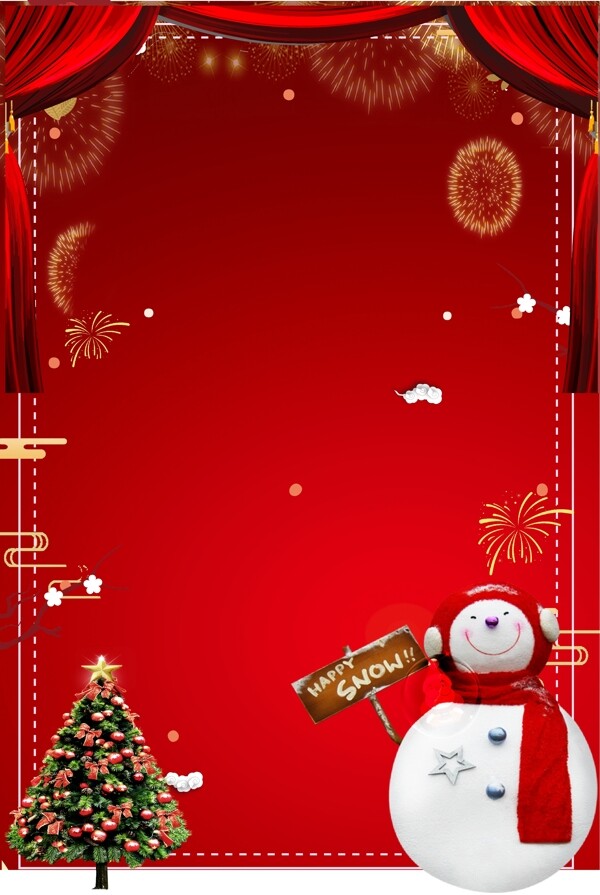 红色圣诞狂欢购雪人背景设计