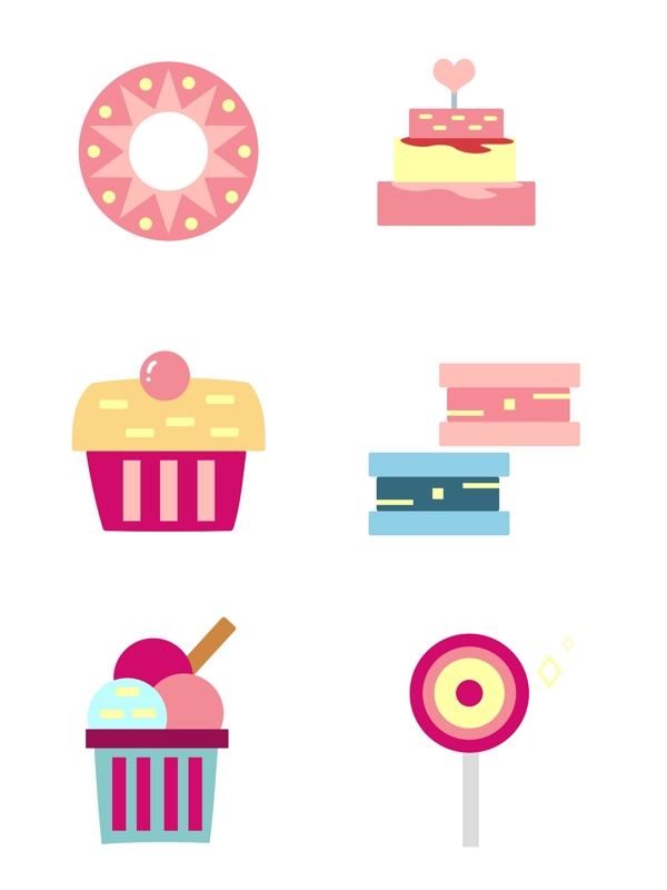 卡通可爱甜品美食食物图标设计元素