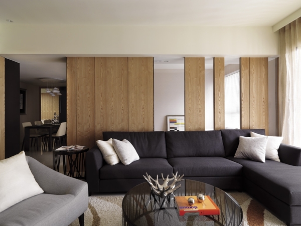 现代客厅黑色沙发效果图