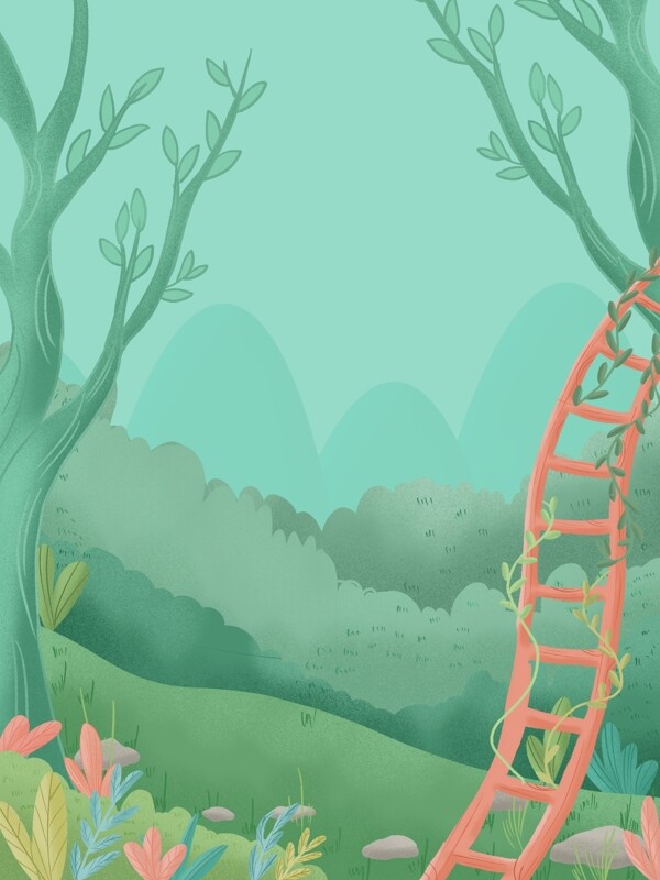 手绘树林梯子背景设计