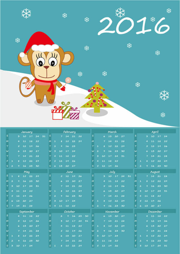 2016可爱猴子日历