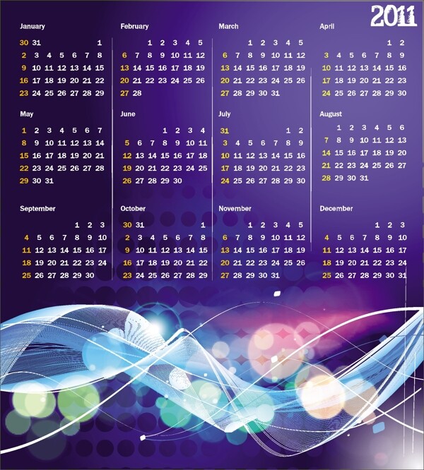 2011炫彩年历表日历表矢量素材
