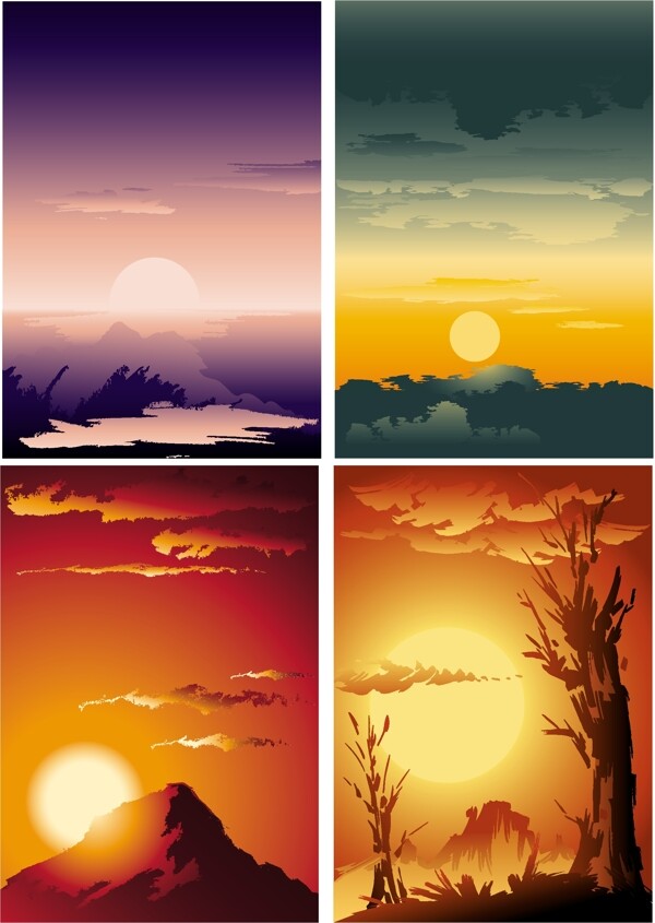 日出和日落的设计背景矢量