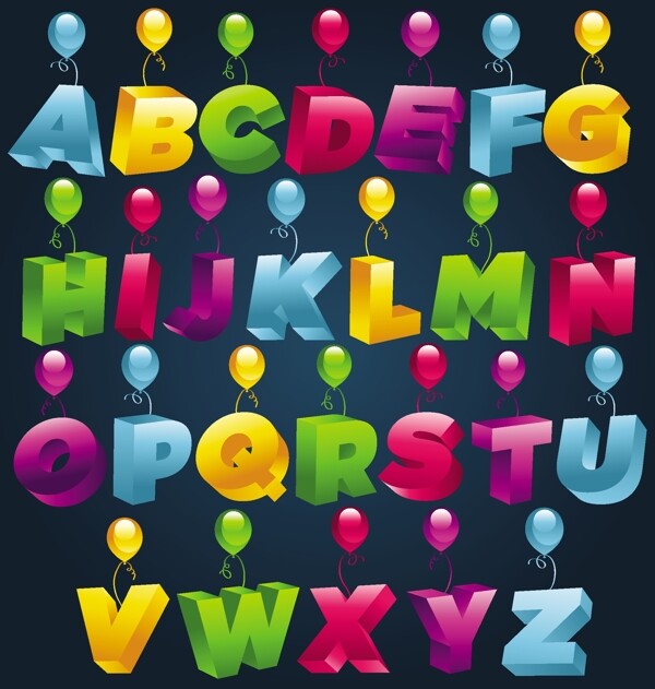 3d炫彩气球字母图片