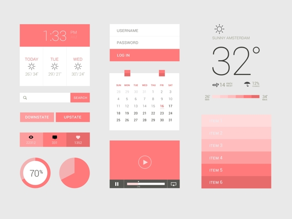 粉红界面元素PSD素材
