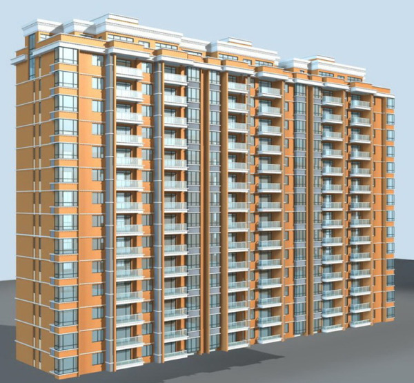 浅黄色高层住宅建筑3D模型