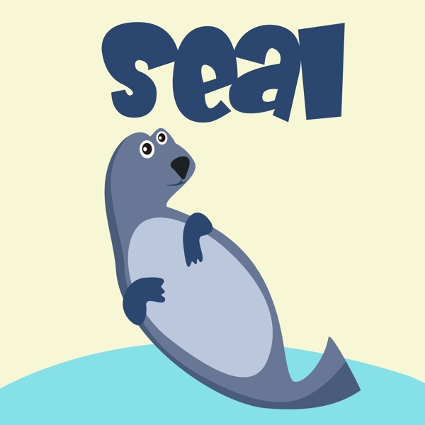印花矢量图可爱卡通卡通动物海豹英文免费素材