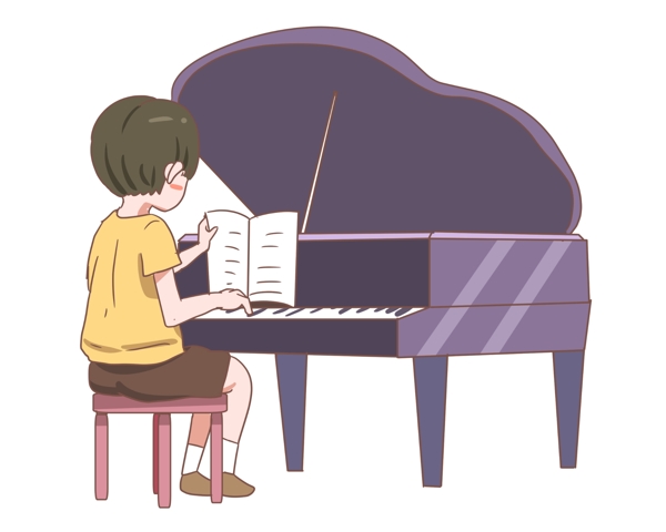弹钢琴的小男孩插画
