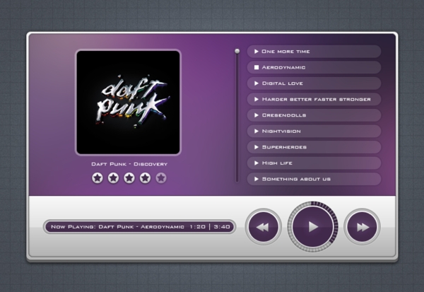优雅的紫色的音乐播放器的PSD