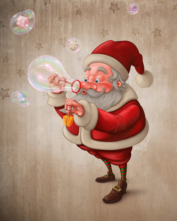 吹泡泡的圣诞老人图片