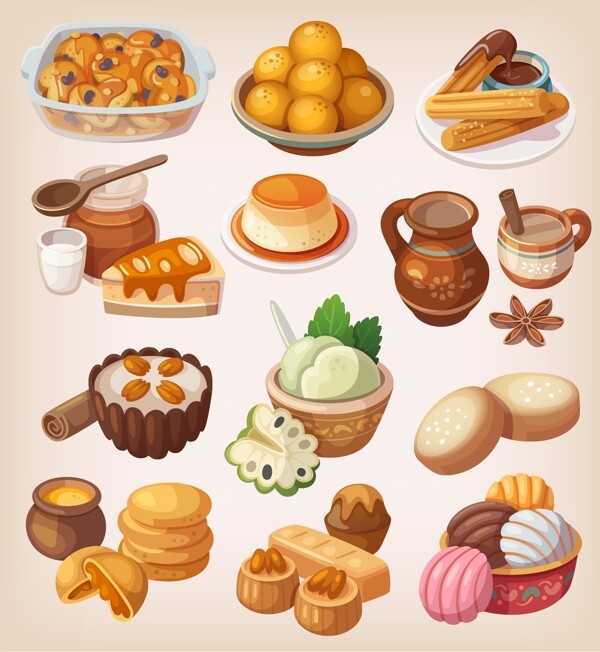 卡通蛋糕和面包