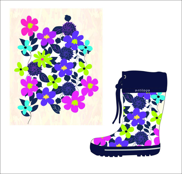 水墨花朵图案雨靴