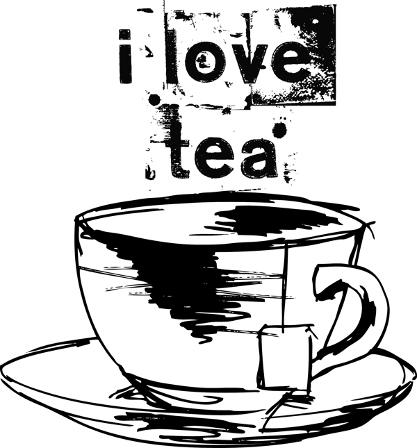 一杯茶和茶袋插画矢量图