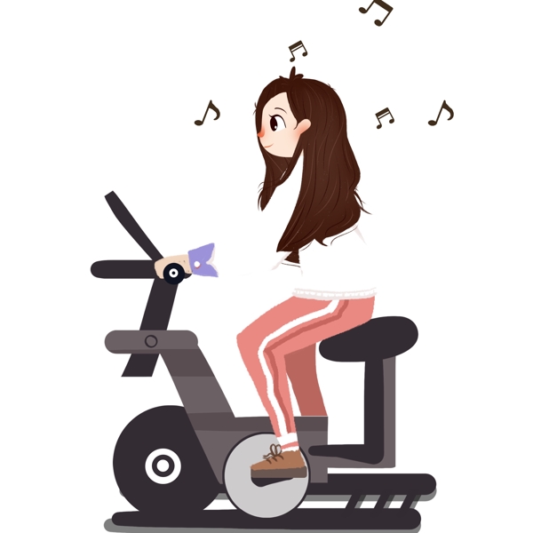 卡通用跑步机跑步的女孩插画设计