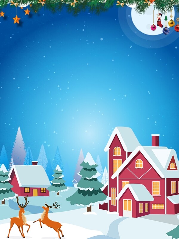 圣诞节蓝色雪花背景冬天麋鹿背景