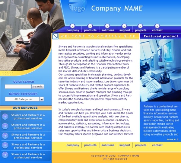 欧美外国英文网页公司模板蓝网站图片
