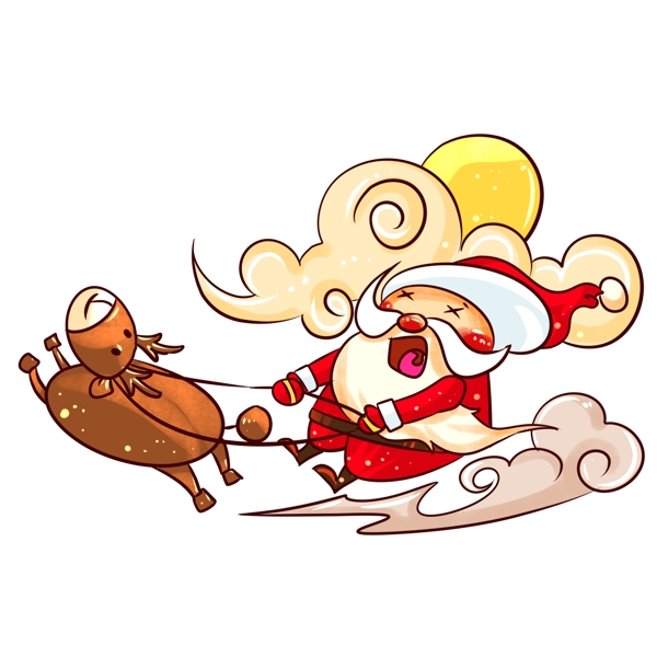 圣诞节圣诞老人麋鹿飞奔手绘插画