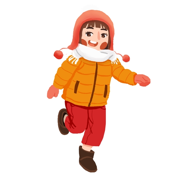 冬天可爱奔跑的女孩设计可商用元素