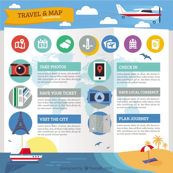 旅行infography和地图非平面设计