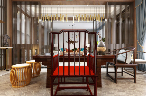 新中式茶室室内装饰装修效果图