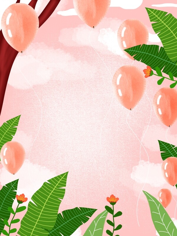 温馨粉色气球绿叶女神节背景设计