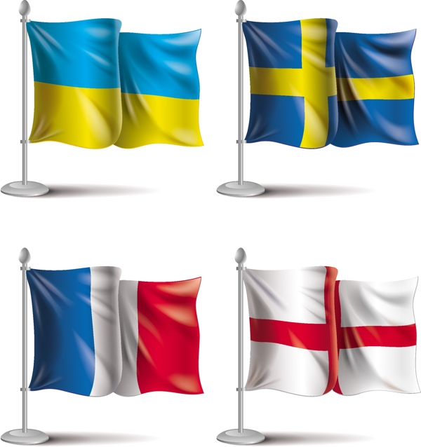 各种国家旗帜欧洲杯足球矢量素材