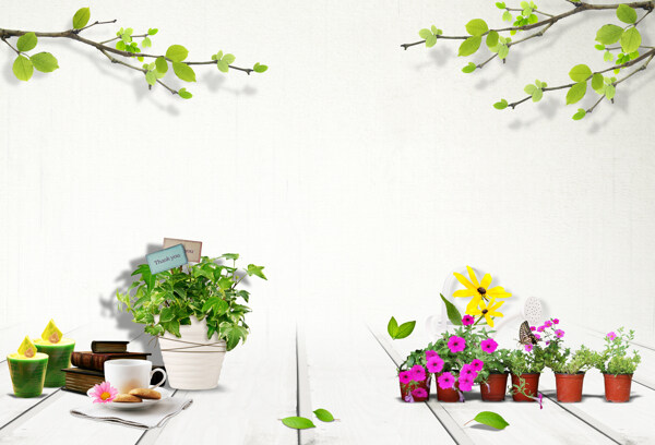 3D高清立体花盆鲜花背景墙