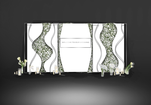 白绿婚礼合影区效果图设计