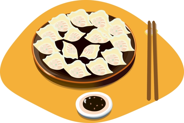 卡通手绘三鲜饺子冬季食物矢量图案