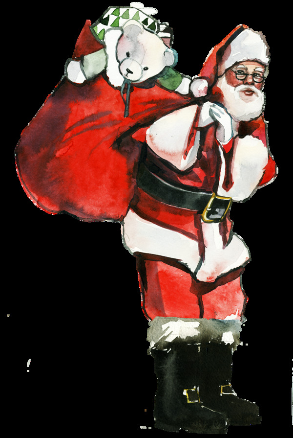 手绘水彩圣诞球老人圣诞文字PNG素材