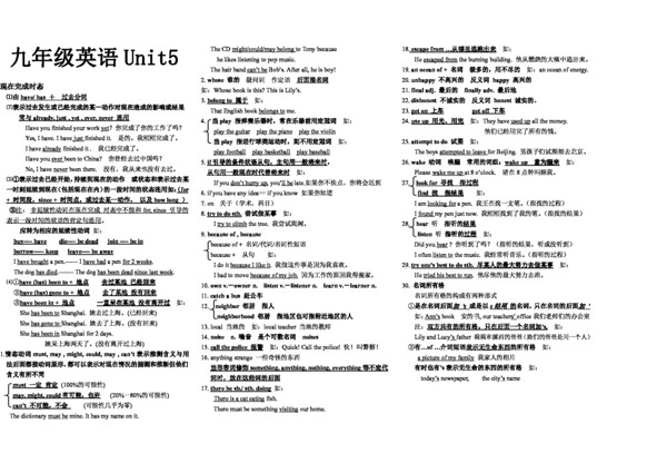 九年级综合英语九年级英语Unit5知识点